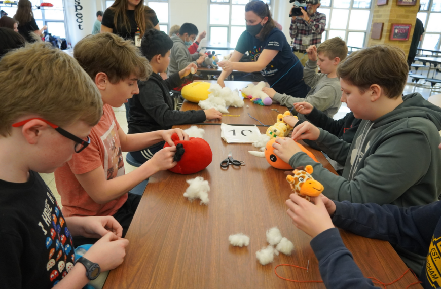 Students collect and sew stuffed animals for shelters